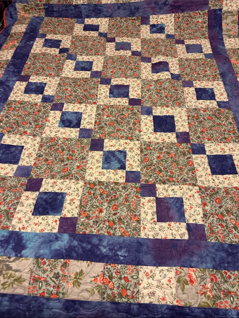 ONE OF A KIND- HANDCRAFTED Quilt in Purple oand Cream